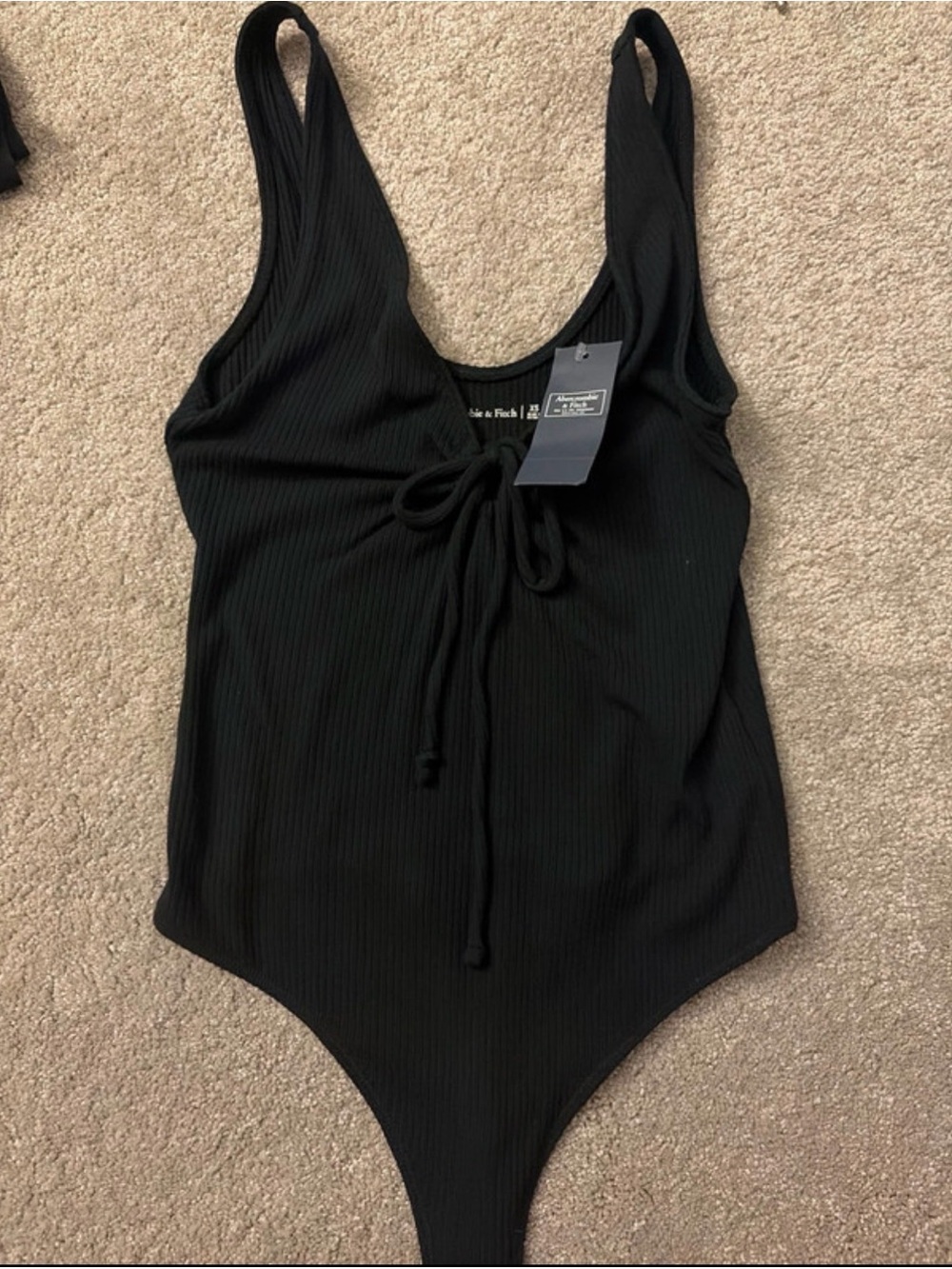 Abercrombie & Fitch Black Ribbed Bodysuit with Front Tie